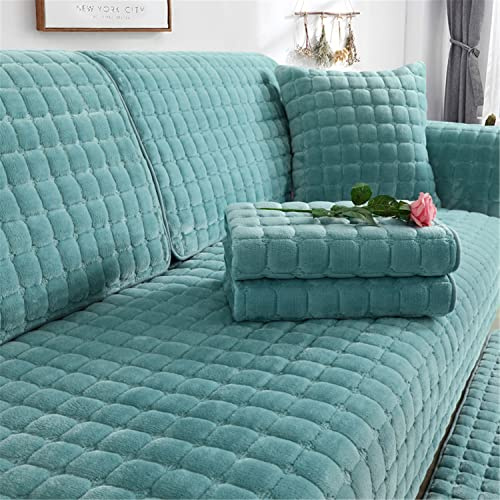 SYLC Sofa überzug Dicker Plüsch Schonbezug Sofabezug Gesteppte Sofa Sitzkissen Couchbezüge rutschfeste Sofaschoner Vor Haustieren Winter (Grün,70 × 90 cm)
