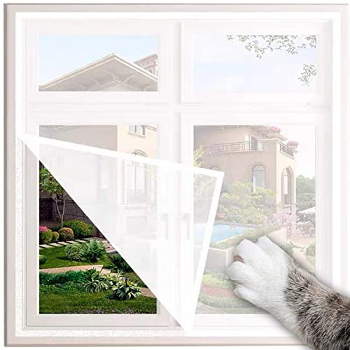 Xpnit Cat Window Protection,Window Mesh for Cats Safety Net,Anti-Scratch Window Guard Cat Balcony Nets Fly Screen Mosquito Net (100 * 200cm,White-White Mesh)