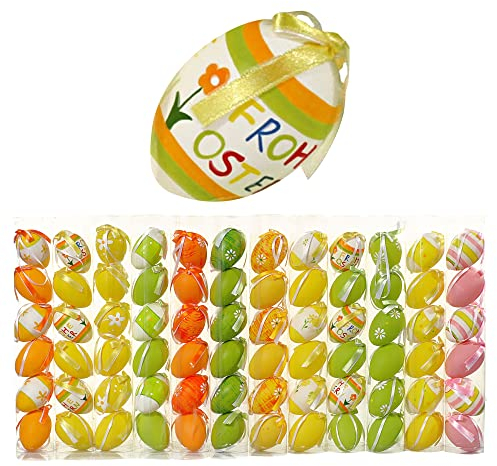Cepewa Ostereier 72er Set zum Aufhängen | Plastikeier orange gelb grün rosa | Osterdekoration Eier Dekoeier