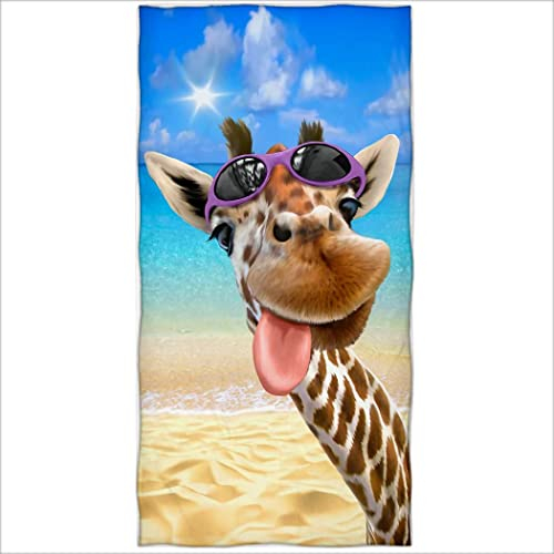 Zomer Strandtuch 70x140cm,Bedrucktes Mikrofaser Badetuch-Lustig Giraffe & Strand