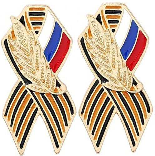 Vepoty Russische Flagge Pin 2pcs Band Ohr Von Weizen Metall Revers Pin Brosche Für Trauer Geschenke Zum Erinnerungstag