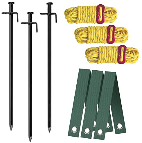 Aoipend Kit di pali per alberi resistenti, supporto da giardino, 3 pali in metallo, 3 cinghie per alberi, 12,2 m, linee riflettenti resistenti ai forti venti kit di ancoraggio per giovan