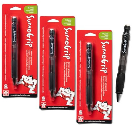 Sakura SumoGrip Ergonomic Mechanical Pencil, 0.7 mm, Gray, 3 Pack