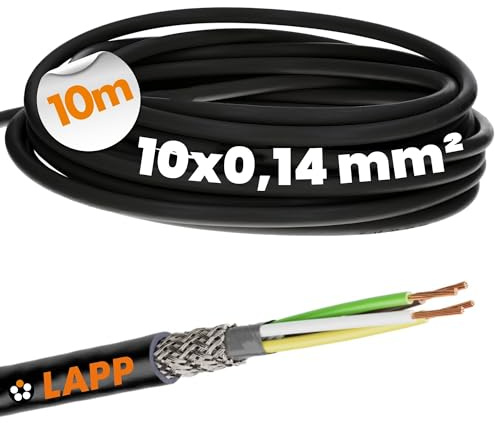 Lapp 10m LiYCY Geschirmte Steuerleitung 10x0,14 mm2 Datenkabel Schwarz | UV-beständige 10-adrige Verbindungsleitung für Außenbereich, Signalkabel, geschirmt, feindrähtiges Kupfer, Meterware