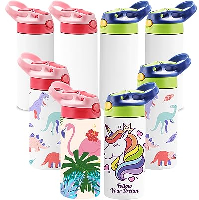 OFFNOVA 12oz Kids Sublimation Tumbler, 8 Pack Kids Sublimation Tumbler Blank with One-click Pop-up Straw and Handle for Heat Transfer, Children Sublimation Cups for Milk, Soda, Juice, Drinks
