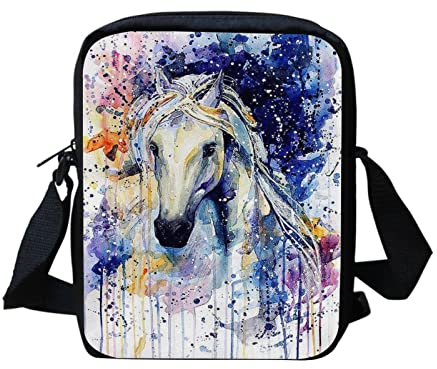 Binienty Kleine Umhängetasche für Damen und Mädchen, leichte Kuriertaschen mit verstellbarem Schultergurt, Aquarell Pferd 2, Einheitsgröße