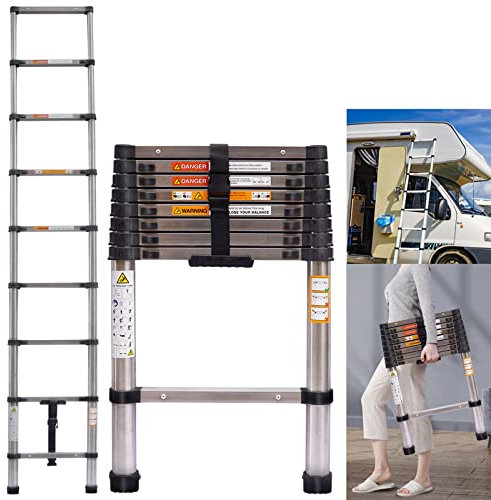 Tall Step Ladders Extension Ladders, 2.6M Telescopic Folding Ladder, Foldable Portable Attic Ladders, Non-slip Telescopic Extension Ladders Multi-Purpose Ladder Easy Carry for Indoor Outdoor DIY Tools