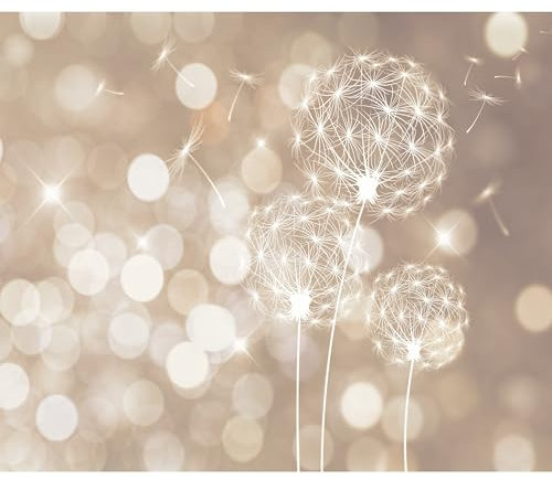 decomonkey - Papier Peint Panoramique Adhésif Pissenlit 343x256 cm - Stickers Muraux Salon Chambre Déco XXL Autocollant Murale Bureau - Blanc beige - Lueur pissenlit fleurs nature plantes léger