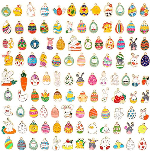 SANNIX 110 Stück Ostern Charms, Osteranhänger, Osterschmuck für Gold Emaille DIY Schmuckherstellung, Armband, Halskette, Ohrring Bastelbedarf