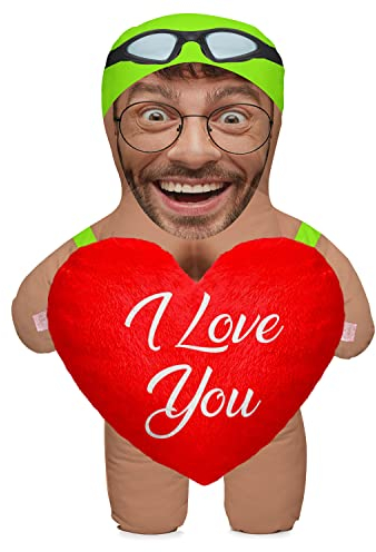 Ferocity Kissen mit eigenem Foto Personalisiertes Lustiges Fotogeschenk mit eigenem Gesicht Bedruckt 45 cm Hoch Body Körper Foto-Kissen zum Geburtstag Vatertag Motiv Wrestling Heart [091]