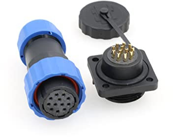 ZBLZGP SD20 Panel Cut Power Cable Connector Waterproof IP68 LED Aviation Power Cable Plug Socket for Outdoor Lighting (Square-Female Plug and Male Socket, 12 Pin)