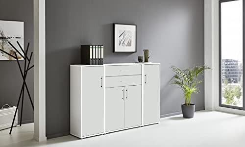 BMG Möbel Aktenschrank Office Edition Set 16, Büroschrank mit Metallgriffen Made in Germany (Weiß/Weiß Matt)