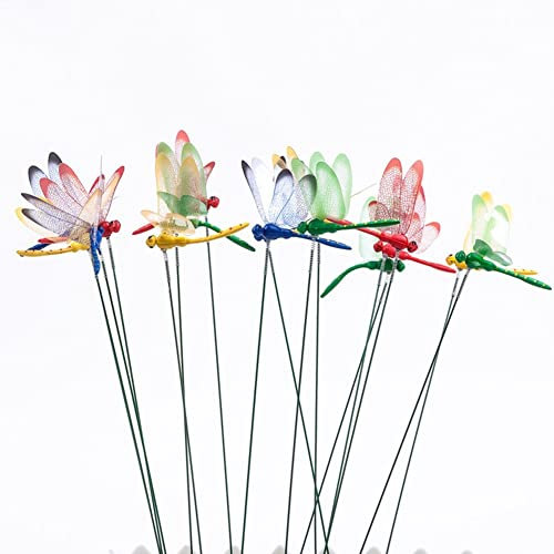 10 Stück Libellen-Gartenstecker, Dekoration, 25 cm, bunte Libellenpfahl, Gartendekoration, Hofkunst, Ornamente für Mutter, Muttertag, Outdoor, Hof, Pflanzgefäß, Blumentopf, Bett.