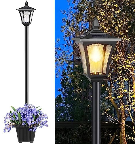 Mancra 72 Solar Lamp Post Light with Planter, Glass 60 Lumens Solar Lights Outdoor Waterproof Patio Lights Garden Decor, Warm White