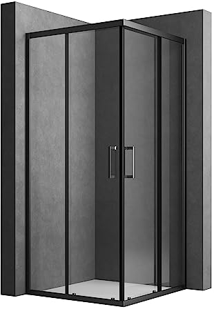 Duschkabine 100x100x185cm Eckeinstieg, Duschkabine 100 x 100 schwarz Duschabtrennung Doppel Schiebetür Echtglas Duschtür Duschkabine Schiebetür