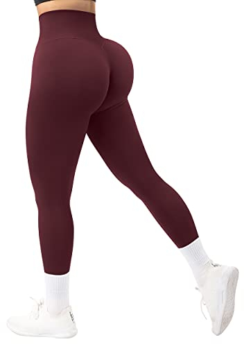 RXRXCOCO Damen Blickdicht Nahtlose Leggings Lang Figurbetonte High Waisted Bauchweg Sports Laufhose Gym Leggings Rot（M）