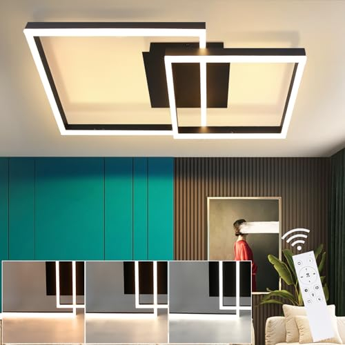 ZMH LED Deckenlampe Deckenleuchte Wohnzimmer - Schwarz Wohnzimmerlampe Dimmbar Schlafzimmerlampe 61CM Modern Design mit Fernbedienung 50W Deckenbeleuchtung für Schlafzimmer Küche Flur Büro Esszimmer