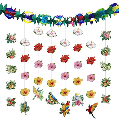 DUGYIRS 8 Stück Tropische Vögel Papier Hängende Ornamente und Papier Girlande für Sommer Tropische Party Kinder Geburtstag Kindergarten Wanddekorationen