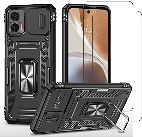 Jeelar ESONG Handyhülle für Motorola Edge 30 Neo,Militär Stoßfeste Schutzhülle Cover case mit 2 Gehärtetes Glas Bildschirmschutz/Ständer[Kompatibel magnetische Autohalterung]/Kameraschutz-Schwarz