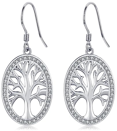 Lebensbaum Ohrringe 925 Sterling Silber Baum Des Lebens Hängend Ohrringe Lebensbaum Schmuck Geschenke für Damen Mädchen