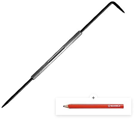 BAUHELD® Anreissnadel Metall [175mm] - Reißnadel mit gerader und gebogener Nadel [1 Stück] - Griffstück verchromt mit Rändelung - Anreisswerkzeug aus ganz gehärtetem Stahl - Inkl. Schutzkappen