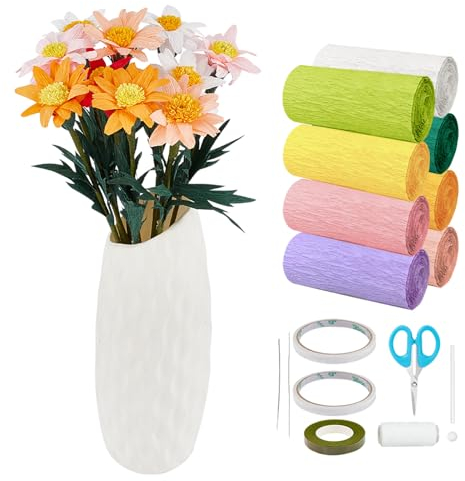 FREEBLOSS 25 Sets Krepppapier Blumen Kit Gänseblümchen Craft Flower Geschenk für Frau Papier Blumen Dekorationen Pastell Dekorationen Garten Party Dekorationen
