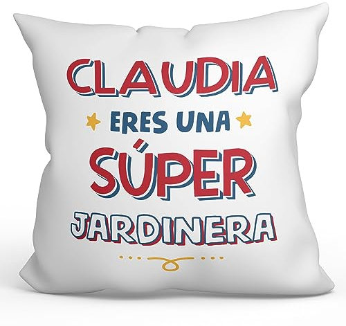 MUGFFINS Cojín Personalizable 40x40 cm para Jardinera Mujer Relleno Incluído - En Español - Eres Súper - Regalo Original y Divertido