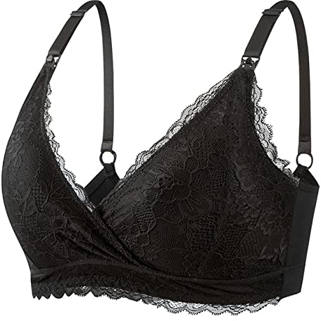 Still BH Ohne Bügel Bequem Umstands-BH Still BH mit Spitzen Damen Still BH Ohne Bügel Leicht Gepolstert Triangel-BH Mit Spitze Schwangerschafts BH Damen Breastfeeding Bra (Black, XL)
