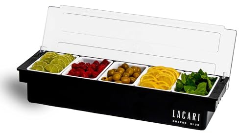Zutatenbehälter | Behälter zum Garnieren mit 5 Einsätzen | Zutatenbehälter Cocktails und Drinks | Lacari Condiment Holder Bar