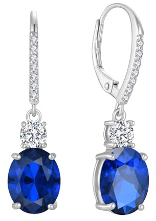 FJ Ohrringe Hängend Oval 925 Sterling Silber Saphir Ohrringe September Geburtsstein Schmuck Geschenke für Damen Frauen Mutter Freundin Mama
