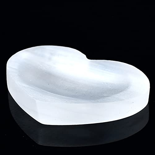 LABDIP decoración de la habitación Cuenco en Forma de corazón Piedra de Cristal Cuencos de selenita Blanca Natural Plato Tallado Mano Reiki Curación y Cristal Feng Shui Decoración Regalos 1PC