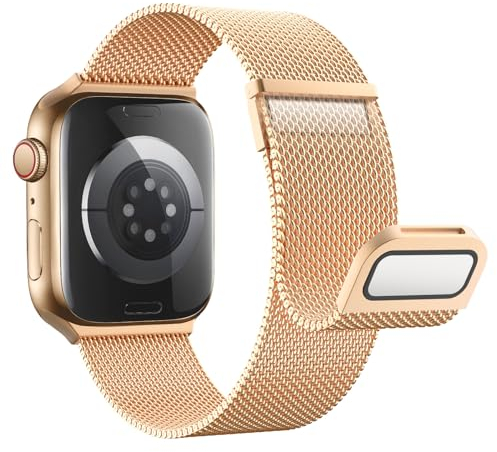 Astorgos Correas Metálica Compatible con Correa Apple Watch Series 9 8 7 6 5 4 3 2 1 SE 38/40/41mm, Bracelet Magnética Doble Pulsera de Metal de Acero Inoxidable, Oro Rosa