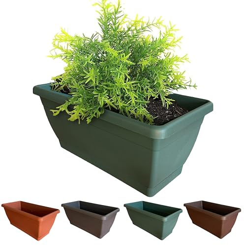 BROWN&GREEN Jardineras Exterior Grandes con Plato - Jardineras Exterior 40x19x18 - Jardinera Verde - Jardinera Rectangular - Jardineras - Jardinera Exterior Grandes Plastico - Floreiras Exterior