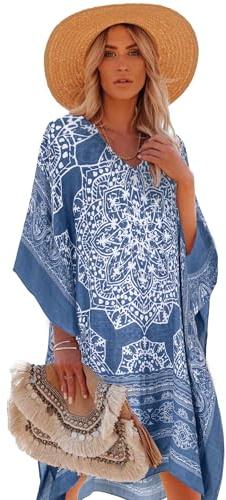Breezy Lane Kaftan Cover Up Beachwear für Damen Strandkleid Bikini Badeanzug Blumenmuster Überzug Caftan Beach Resortkleidung