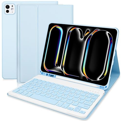 TENGWUDZ iPad Keyboard Case for iPad Pro 11 Inch,UK Layout Wireless Detachable Bluetooth Keyboard with Pencil Holder,Compatible with Model A2836/A2837/A3006 for iPad Case Pro 11 Inch M4 2024 (Blue)