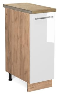 Vicco Apothekerschrank Fame-Line, Weiß Hochglanz/Goldkraft Eiche, 30 cm, AP Eiche