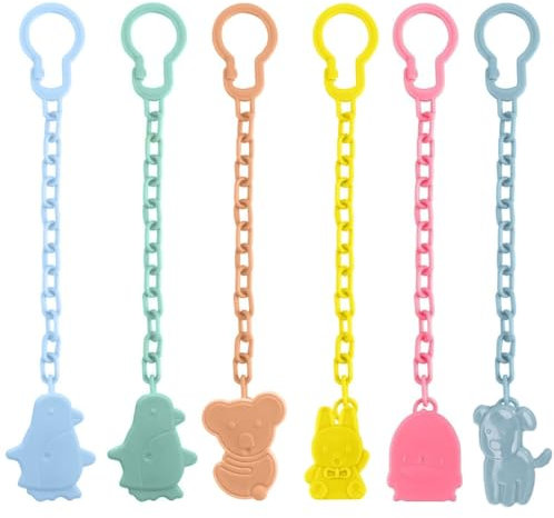 KOQAIIZ 6 Pezzi Catenella Portaciuccio, Catenelle Ciuccio per Ciuccio per Bambini e Bambina, Catenelle Porta Succhietto, per Sedie di Sicurezza Passeggino Seggiolone Culla Ragazzi