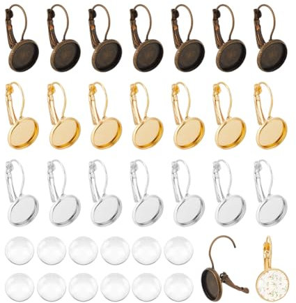 UNICRAFTALE 42 Stück 3 Farben Blanko Kuppel Messing Hebel Ohrring Cabochon Fassung 12 mm Hebel Ohrring Beschläge Mit Glas Cabochon Fassung Für Die DIY Schmuckherstellung Ohrring Zubehör