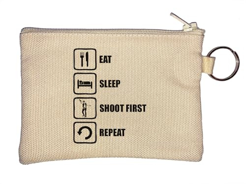 Schlüsselanhänger mit Aufschrift Eat Sleep Shoot First Repeat, Beige, beige, Einheitsgröße
