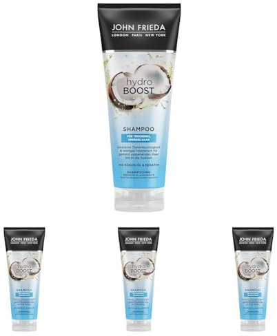 John Frieda Hydro Boost Shampoo - Inhalt: 250 ml - Haartyp: trocken, spröde - Intensive Tiefenfeuchtigkeit (Packung mit 4)