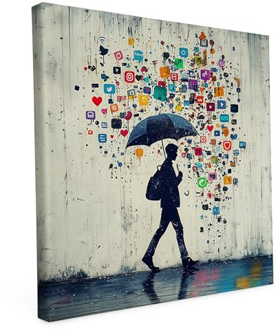 druck.de Banksy Motive - Wandbild auf Leinwand – Keilrahmen bedruckt - matter Kunstdruck – Graffiti – Street Art – 2cm Holzrahmen - Social Schutzschirm, Quadratisch (20x20 cm)