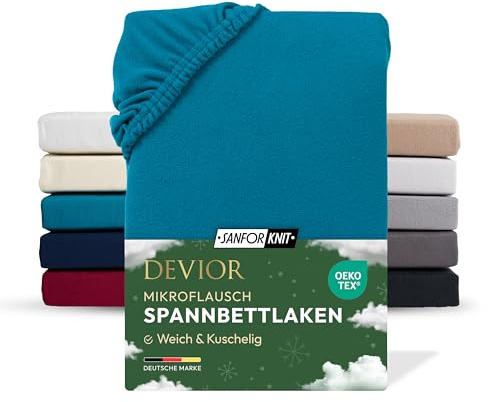 Devior Mikroflausch Winter Spannbettlaken, Petrol, 180x200-200x220 cm – Für Wasser- & Boxspringbetten – Mikrofaser mit 190 g/m²– Winter-Spannbetttuch für Topper & Matratzen – Oeko-TEX Zertifiziert