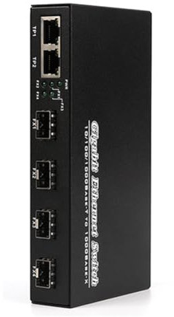 Faeymth Convertidor de Medios Gigabit SFP, 4 SFP A 2 Transceptores RJ45, Conmutador de Fibra Óptica de 10/100/1000 M, Enchufe UE