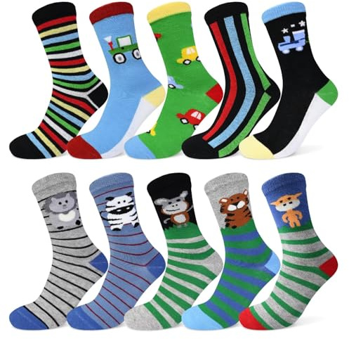 TUUHAW Calcetines Niña Niño Algodón 10 Pares Calcetines Animales Calcetine Divertidos Graciosos, Casa Deporte Futbol
