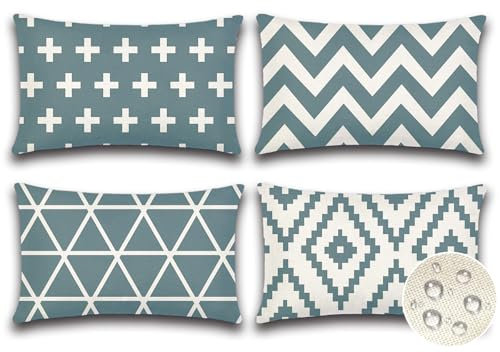 JOTOM 4er Set Outdoor Kissenbezüge, Dekorative wasserdichte Wurf Kissenbezug Moderne Kissenhüllen Sofakissen Dekokissen Zierkissenbezug für Wohnzimmer Schlafzimmer Garten Deko (40x60cm, Grau)