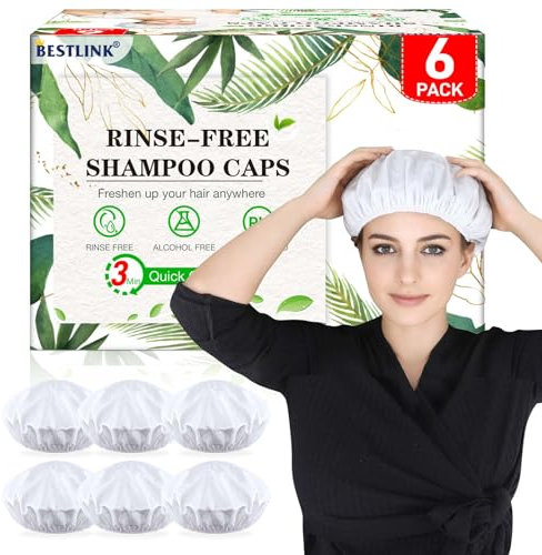 Shampoo Caps No Rinse, Hair Washing Shampoo Shower Caps for Elderly and Bedridden Patients, Rinse Free Shampoo Shower Caps for Post Surgery, Hospital, Camping (6 Pack)