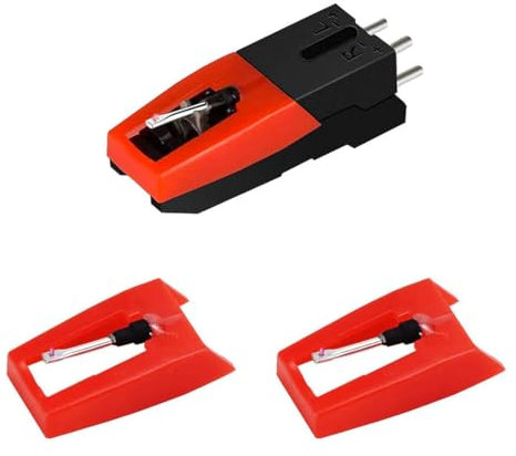 CATOR 2 Piezas Aguja para Tocadiscos con Cartuchos, Recambio de Aguja Universal Aguja de Repuesto Rojo Tocadiscos Puntero Reemplazo para Tocadiscos de Vinilo de LP de 33 45 y 78 RPM