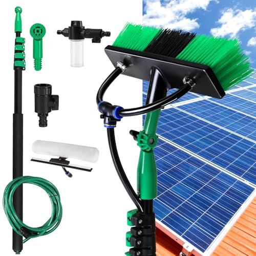 Sonnewelt Teleskop Waschbürste 3,6m, Waschbürste mit Teleskopstiel, Terrassendach Reiniger Teleskop, Teleskopbürste mit Wasseranschluss, Wintergarten Reinigungsset für PV und Fenster Anlage Reinigung