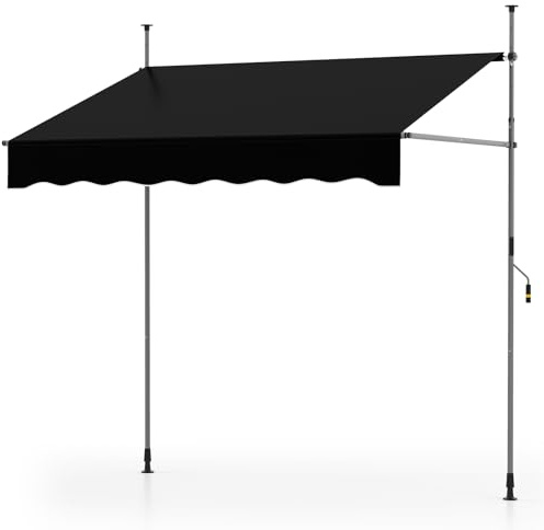 HOMASIS Klemmmarkise, höhenverstellbarer Sonnenschutz, Markise Balkon ohne Bohren, Balkonmarkise mit Handkurbel, UV-Schutz, Gelenkarmmarkise für Outdoor (Schwarz, 200x180x210-300cm)