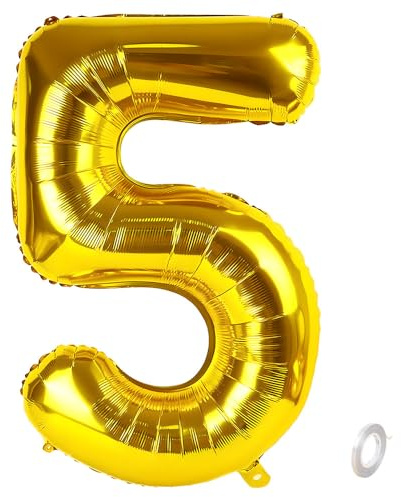 Balorise 40 Pouces Aluminium Ballon Géant Or Chiffre 5, Gonflable Hélium, Grand Numéro 0-9, 10-100 (101cm), Décoration de Doré Foil Ballons pour Fête d'anniversaire et Mariage